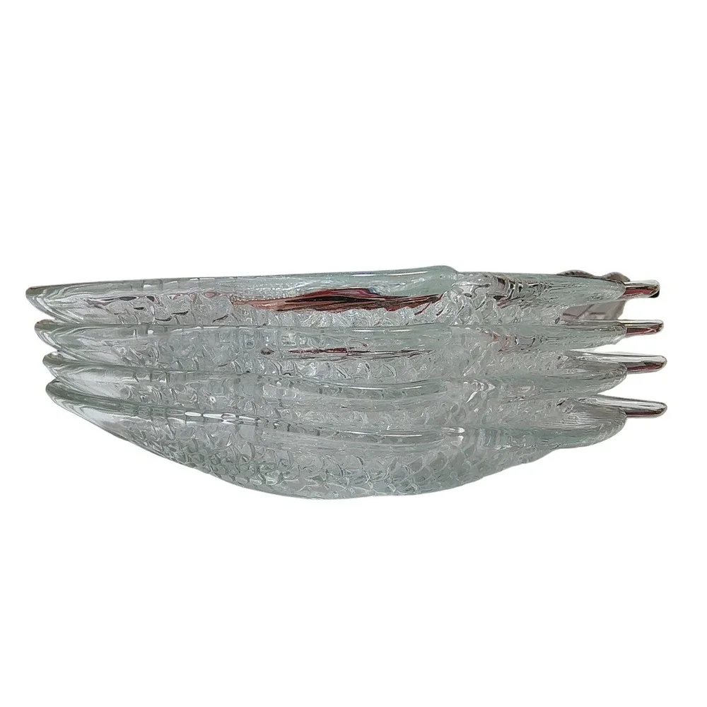 Vintage Clear Glass Fish Shaped Appetizer Plates Set of 4 Embossed Beach House